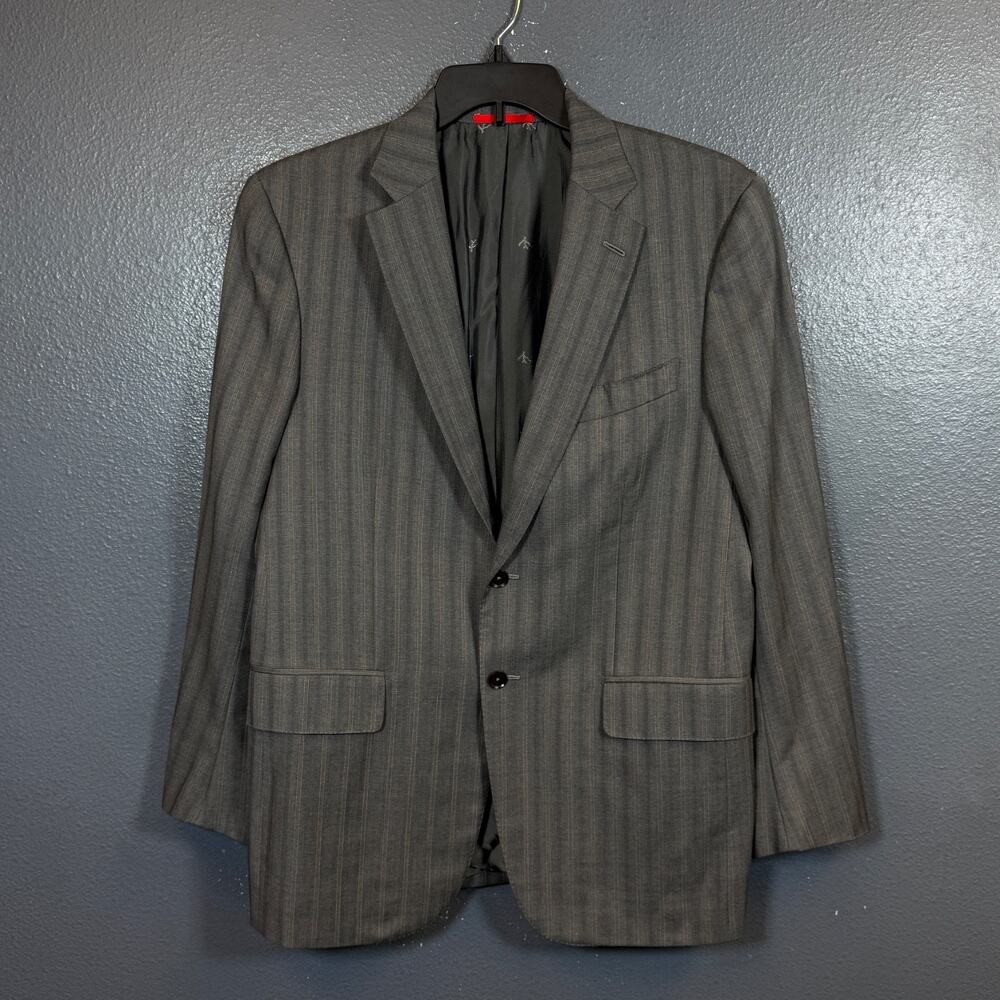 Isaia Napoli 54eu men’s gray striped suit jacket 2 dots blazer wool Italy